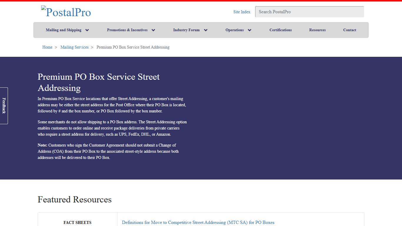 Premium PO Box Service Street Addressing PostalPro